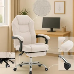 CLP Bureaustoel Castle chroom Frame - Stof - creme