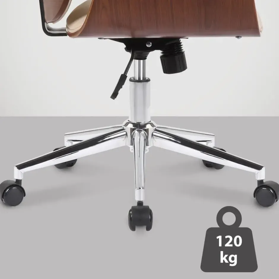 CLP Bureaustoel Kemberg chroom Frame - Hout - walnoot/creme