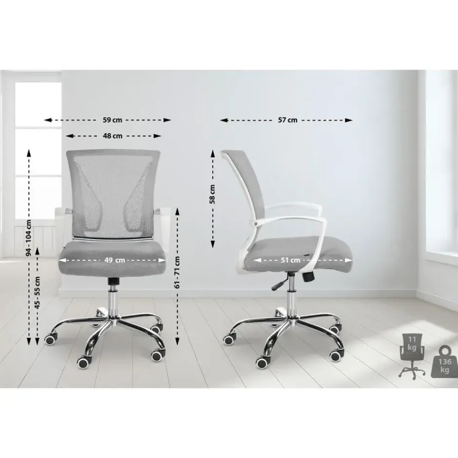 CLP Bureaustoel Tracy chroom Frame - Microfiber - licht grijs