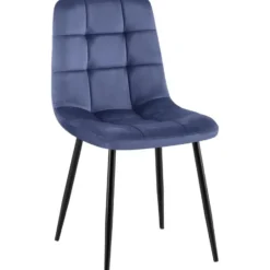 CLP Eetkamerstoel Antibes zwart Frame - Fluweel - blauw