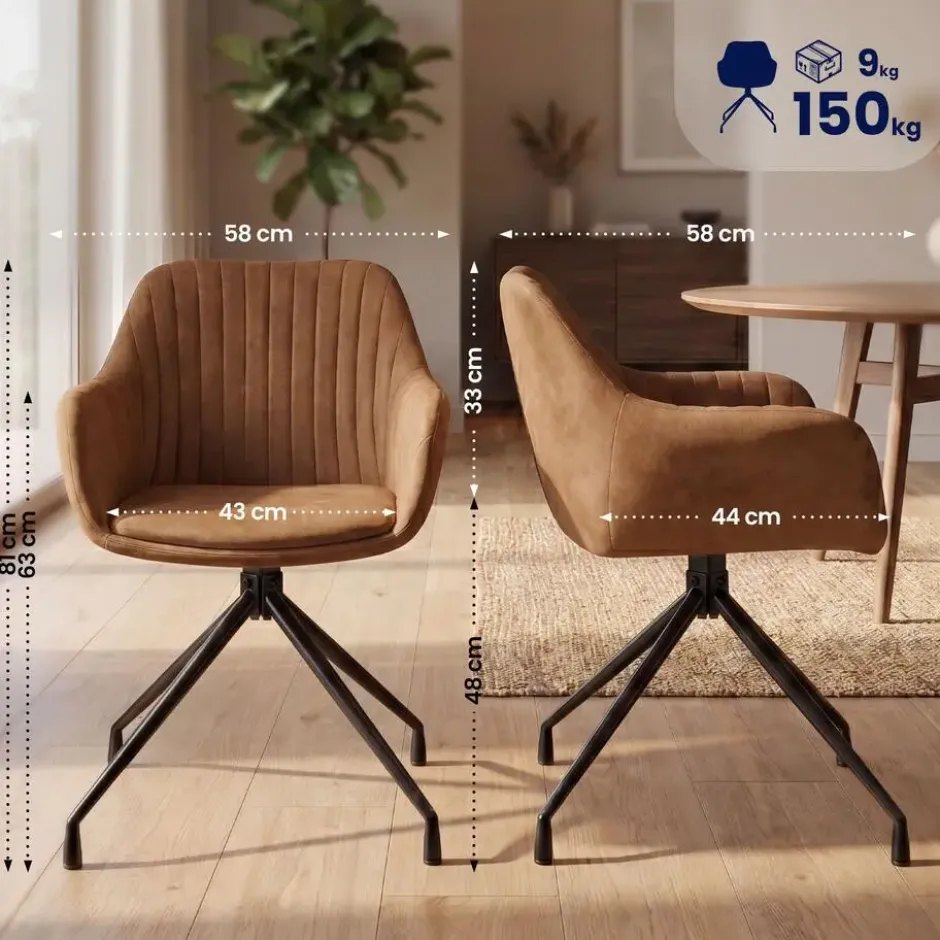 CLP Eetkamerstoel Welby zwart Frame - Vintage kunstleer - licht bruin