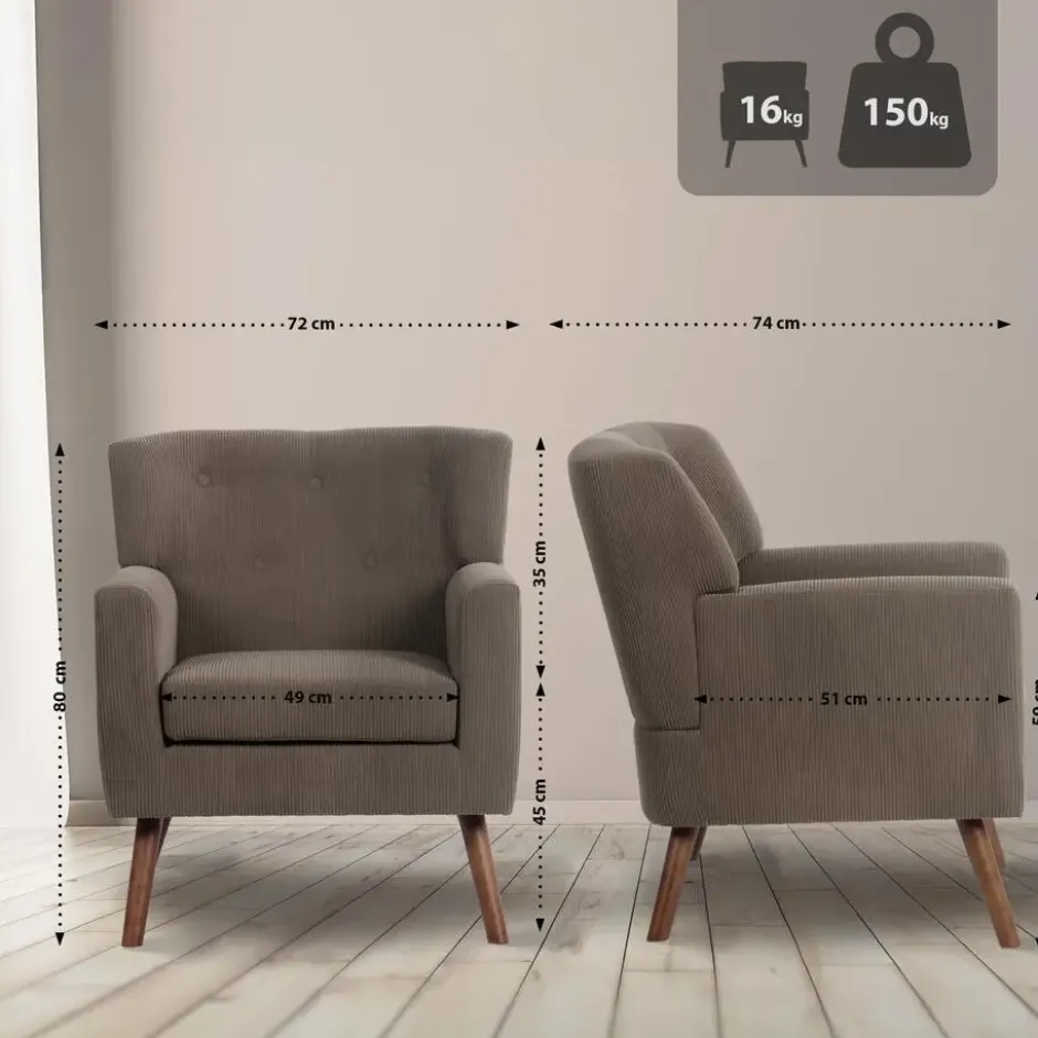 CLP Fauteuil Kioni bruin Frame - Ribstof - donkerbruin