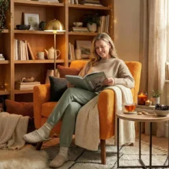 CLP Fauteuil Kioni bruin Frame - Ribstof - oranje