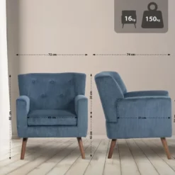 CLP Fauteuil Kioni bruin Frame - Ribstof - blauw