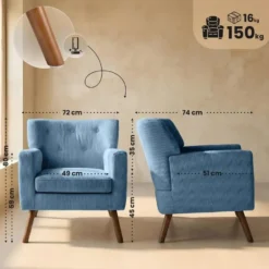 CLP Fauteuil Kioni bruin Frame - Ribstof - blauw