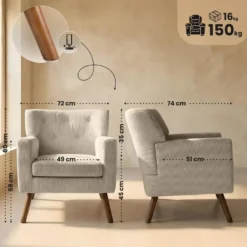 CLP Fauteuil Kioni bruin Frame - Ribstof - creme