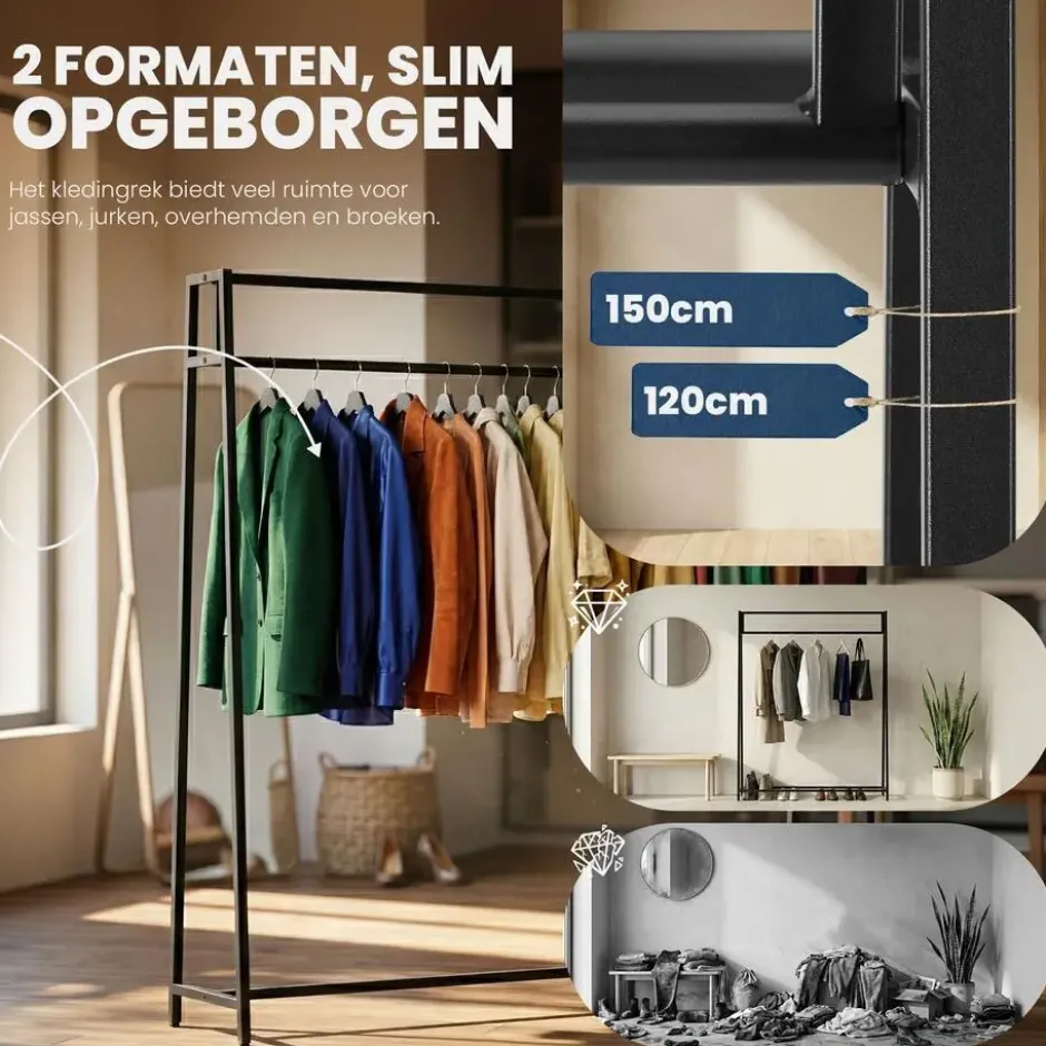 CLP Kledingrek Ingar 150x150x35 cm - zwart
