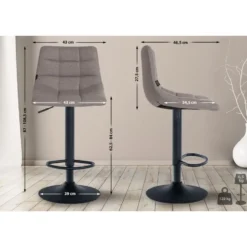 CLP Set van 2 Barkruk Jerry zwart Frame - Stof - grijs