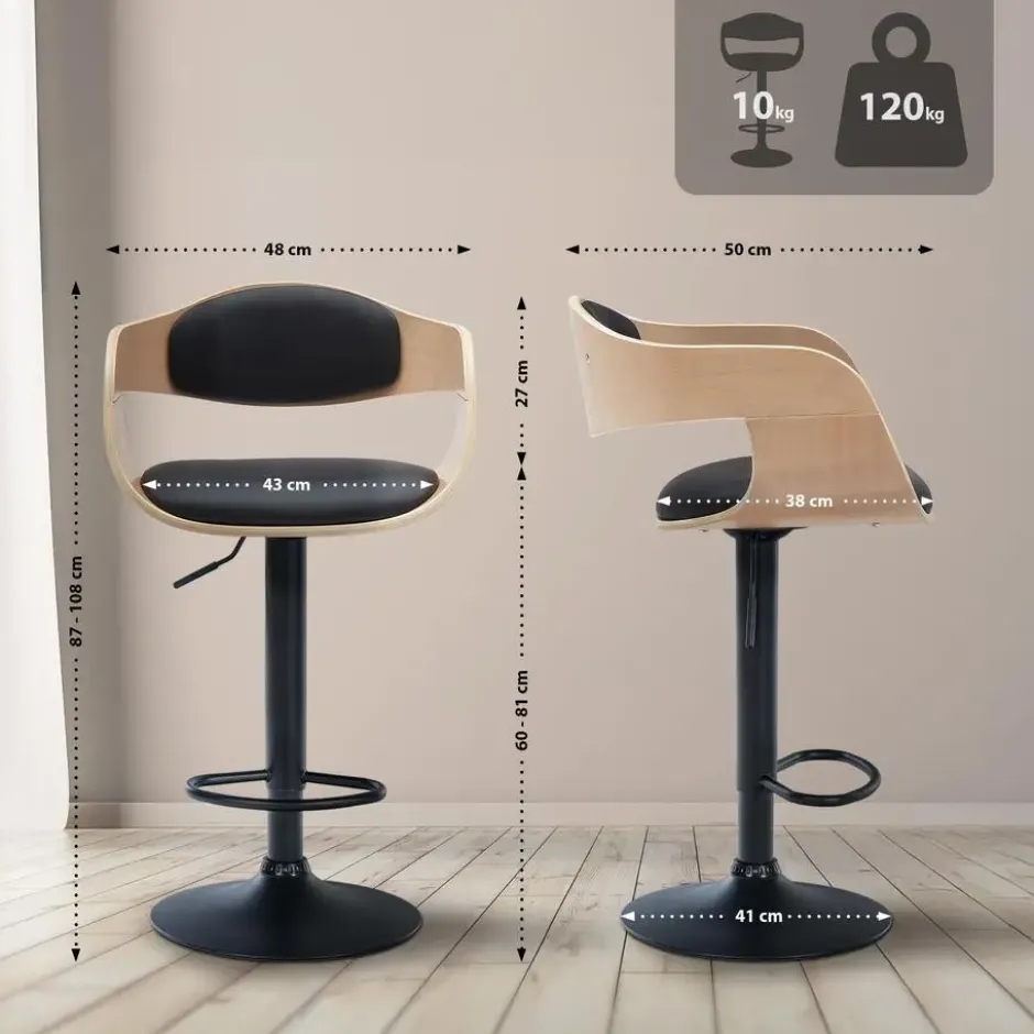 CLP Set van 2 Barkruk Kingston mat zwart Frame - Kunstleer - natura/zwart