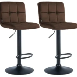 CLP Set van 2 Barkruk Peru zwart Frame - Fluweel - bruin