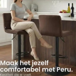 CLP Set van 2 Barkruk Peru zwart Frame - Fluweel - bruin