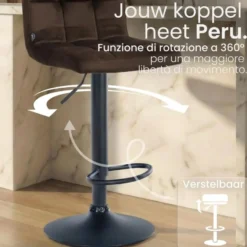 CLP Set van 2 Barkruk Peru zwart Frame - Fluweel - bruin