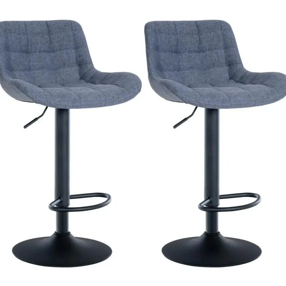 CLP Set van 2 Barkruk Tover zwart Frame - Stof - blauw