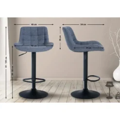 CLP Set van 2 Barkruk Tover zwart Frame - Stof - blauw