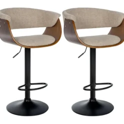 CLP Set van 2 Barkruk Vestal zwart Frame - Stof - walnoot/creme