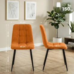 CLP Set van 2 Eetkamerstoel Antibes zwart Frame - Ribstof - oranje