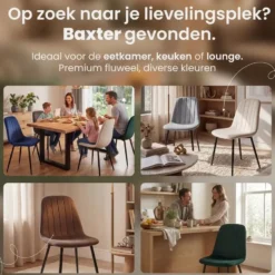 CLP Set van 4 Eetkamerstoel Baxter zwart Frame - Fluweel - donkergrijs