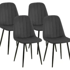 CLP Set van 4 Eetkamerstoel Baxter zwart Frame - Fluweel - donkergrijs