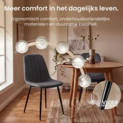 CLP Set van 4 Eetkamerstoel Baxter zwart Frame - Fluweel - donkergrijs