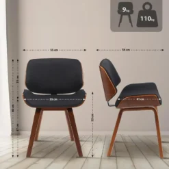 CLP Set van 2 Eetkamerstoel Beverley walnoot Frame - Stof - walnoot/zwart