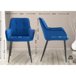 CLP Set van 2 Eetkamerstoel Ferndale zwart Frame - Fluweel - donkerblauw