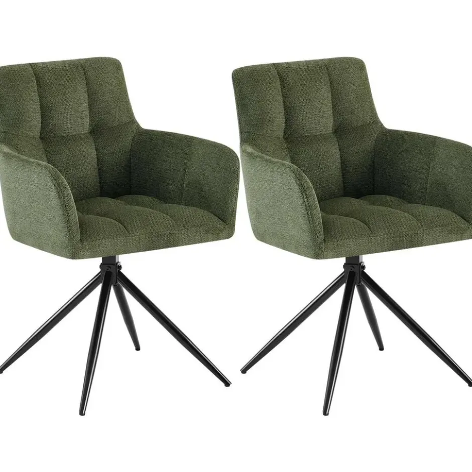CLP Set van 2 Eetkamerstoel Jonah zwart Frame - Stof - groen