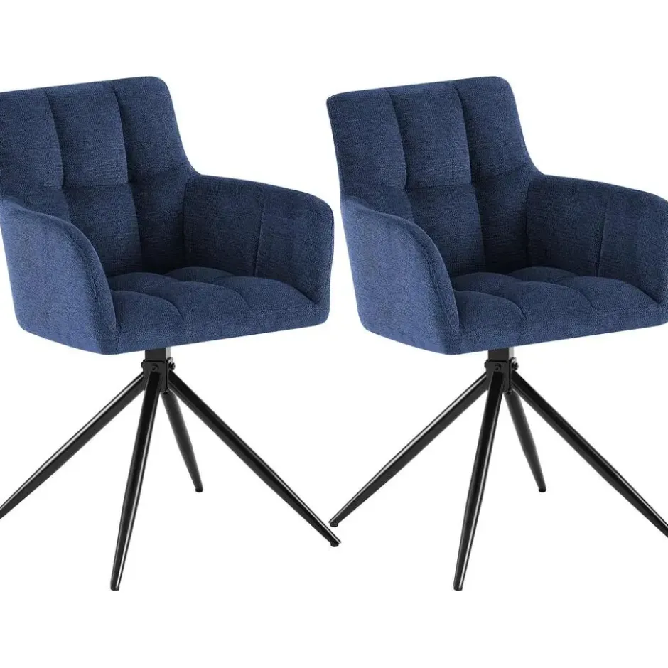 CLP Set van 2 Eetkamerstoel Jonah zwart Frame - Stof - donkerblauw