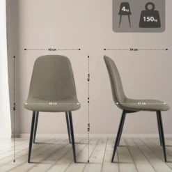 CLP Set van 4 Eetkamerstoel Maryam zwart Frame - Stof - taupe
