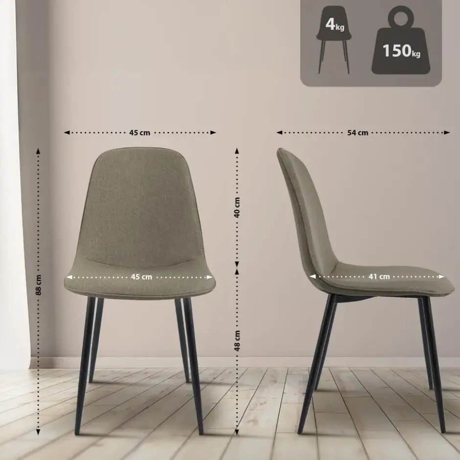 CLP Set van 4 Eetkamerstoel Maryam zwart Frame - Stof - taupe