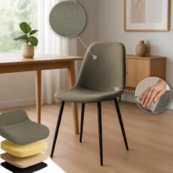 CLP Set van 4 Eetkamerstoel Maryam zwart Frame - Stof - taupe