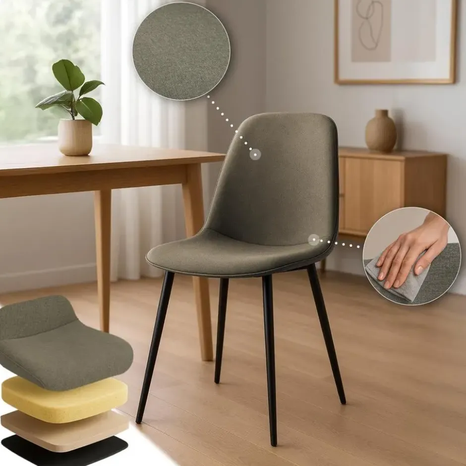 CLP Set van 4 Eetkamerstoel Maryam zwart Frame - Stof - taupe