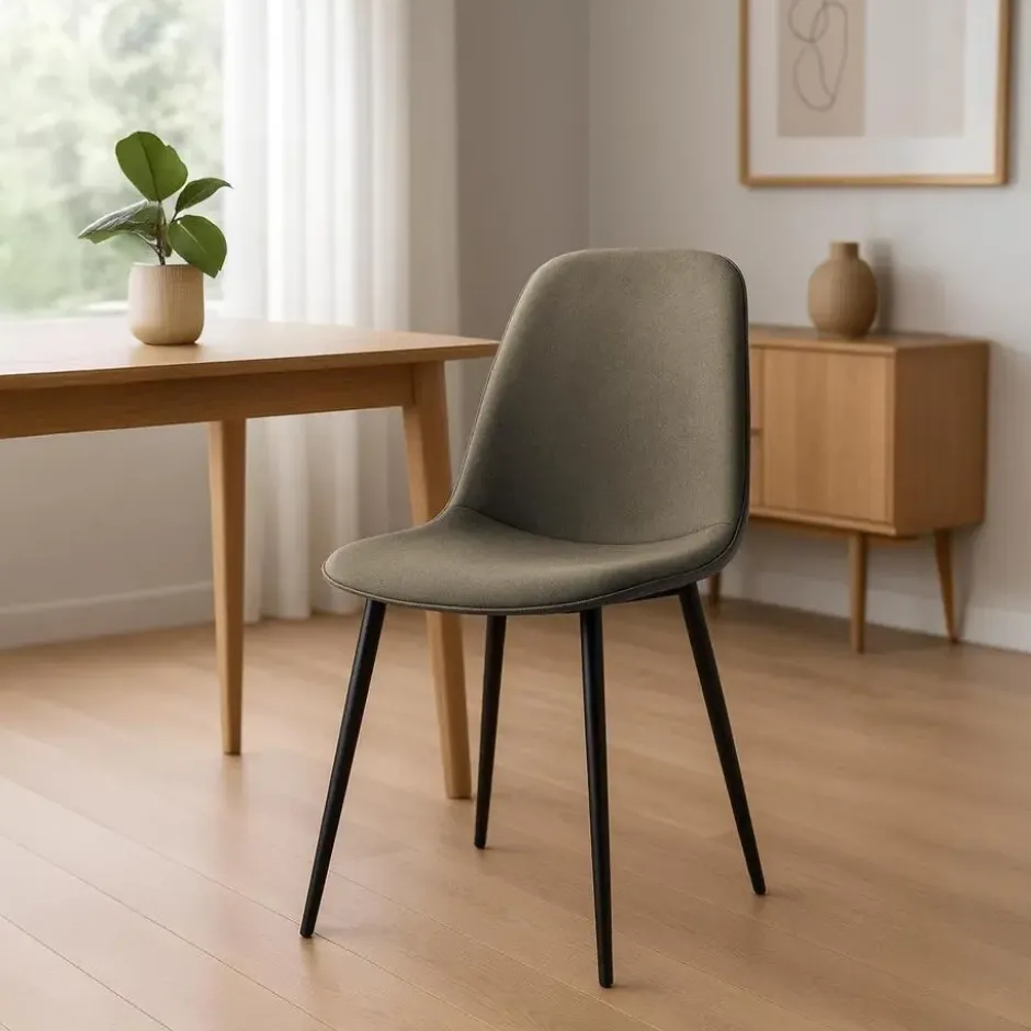 CLP Set van 4 Eetkamerstoel Maryam zwart Frame - Stof - taupe