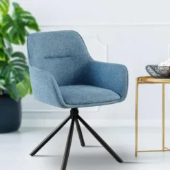 CLP Set van 2 Eetkamerstoel Tipton zwart Frame - Stof - blauw
