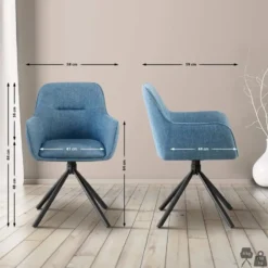CLP Set van 2 Eetkamerstoel Tipton zwart Frame - Stof - blauw