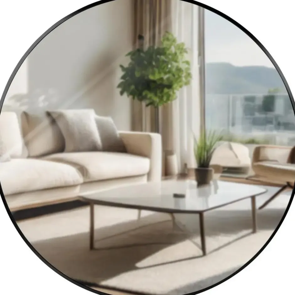 CLP Wandspiegel Elsie rond - Metaal - zwart - 80cm