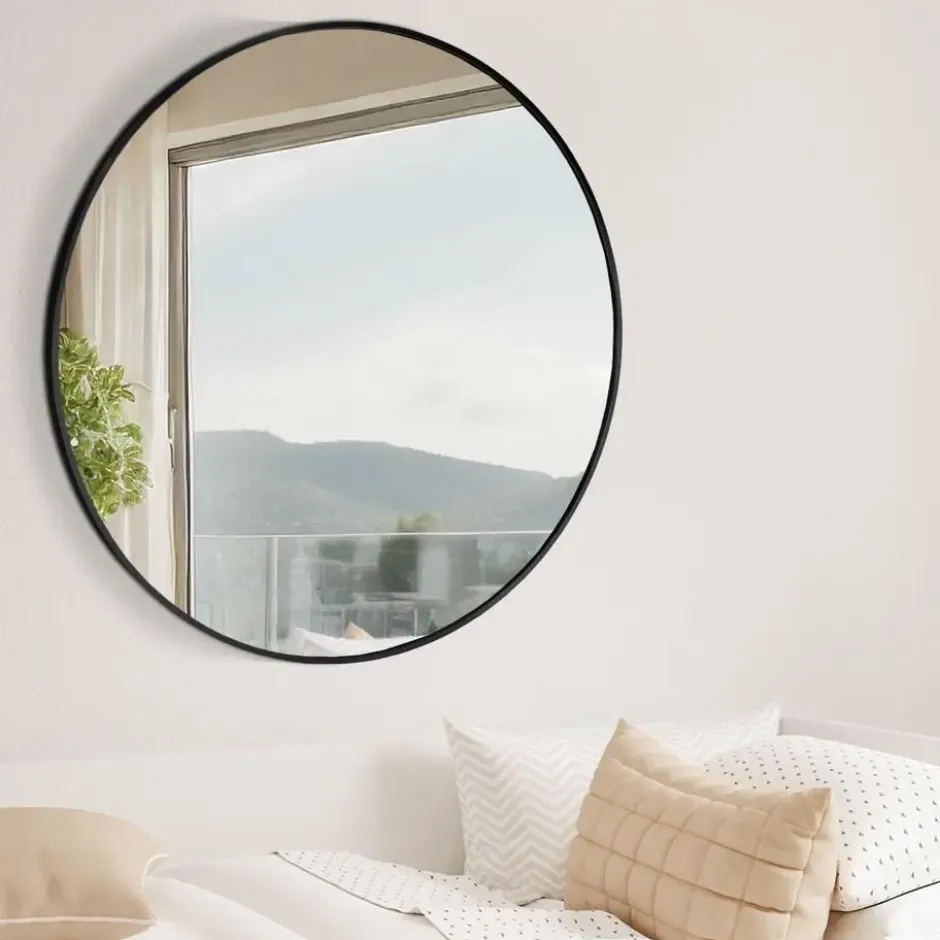 CLP Wandspiegel Elsie rond - Metaal - zwart - 80cm