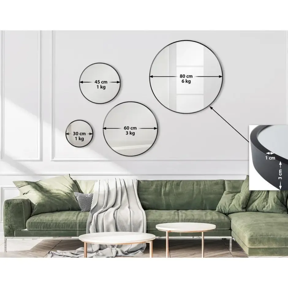 CLP Wandspiegel Elsie rond - Metaal - zwart - 60cm