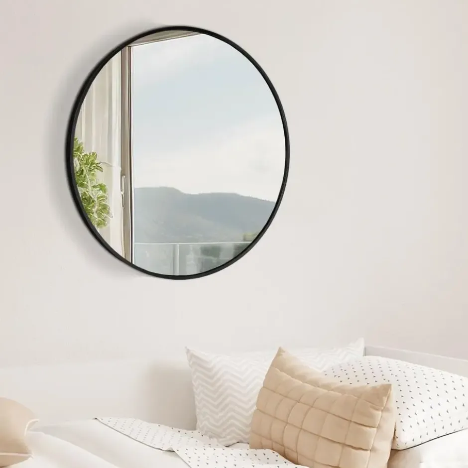 CLP Wandspiegel Elsie rond - Metaal - zwart - 60cm