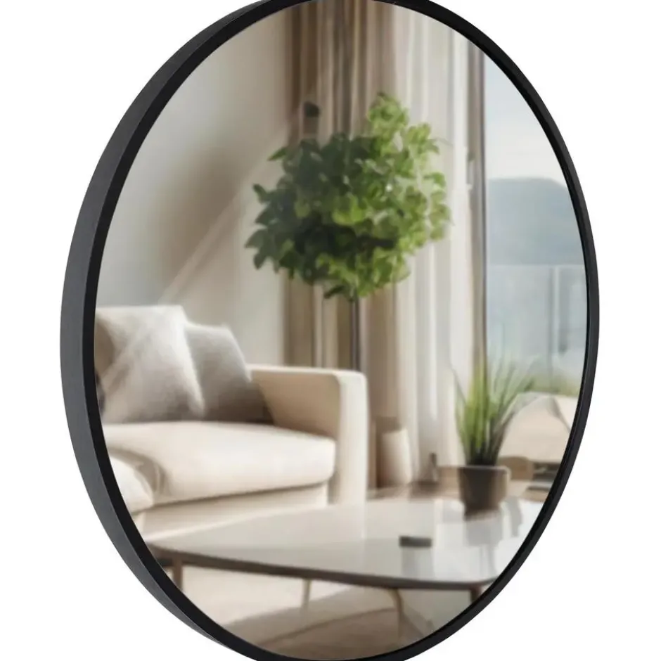 CLP Wandspiegel Elsie rond - Metaal - zwart - 45cm