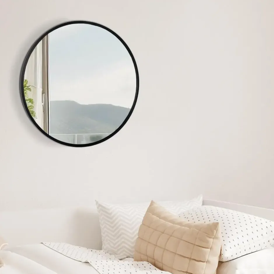 CLP Wandspiegel Elsie rond - Metaal - zwart - 45cm