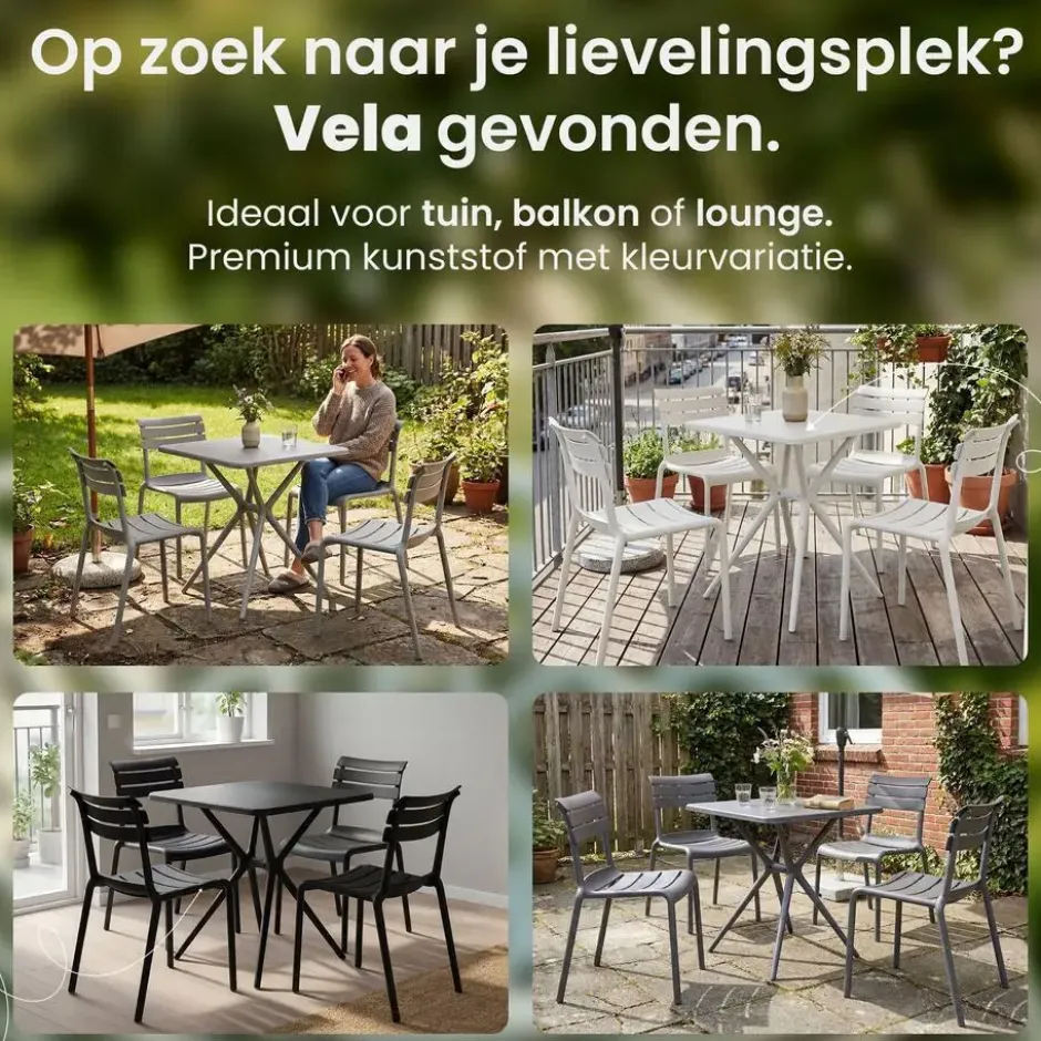 CLP zitgroep 4 stoelen Vela Kunststof - donkergrijs