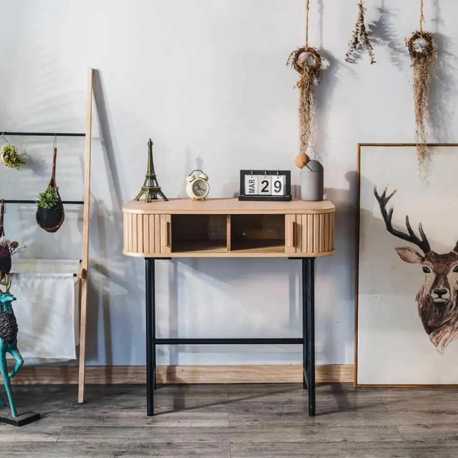 Console met 2 deuren van essen en metaal