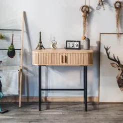 Console met 2 deuren van essen en metaal