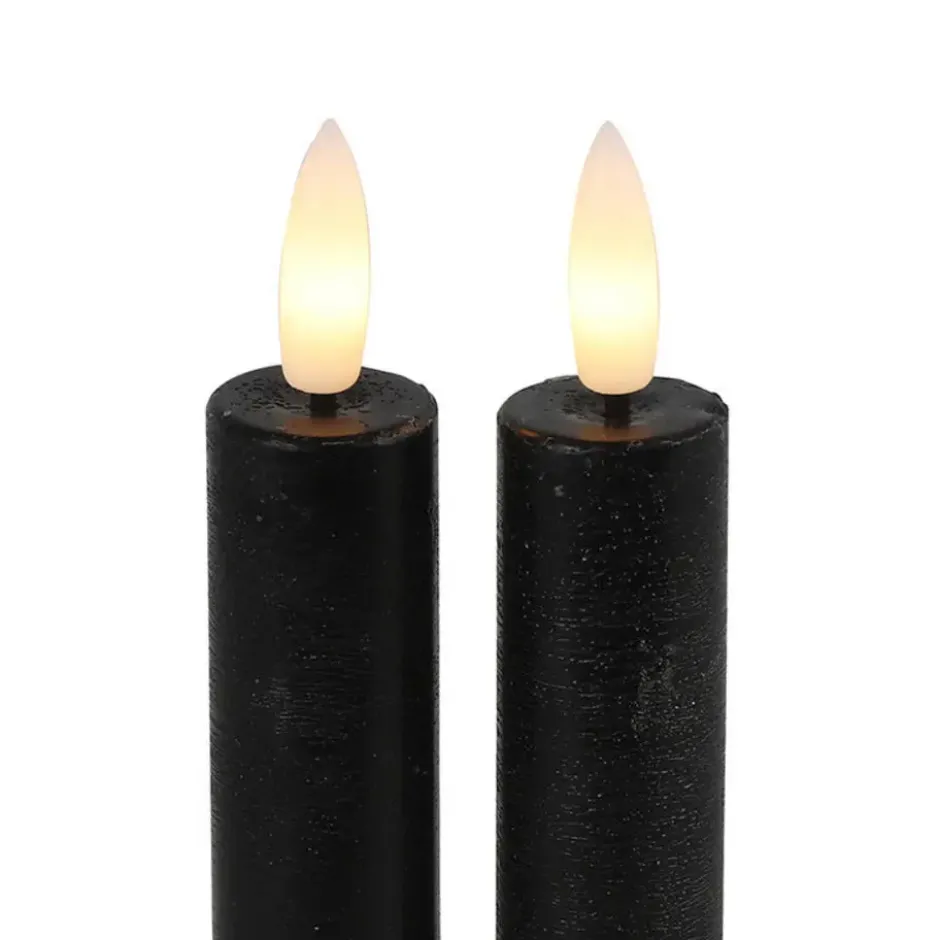 Countryfield Led kaarsen/dinerkaarsen - 2x stuks - zwart - 15 cm