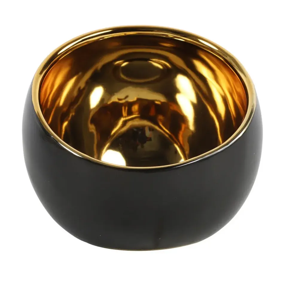 Countryfield theelichthouder/kaarsenhouder - zwart/goud - 13.5 cm
