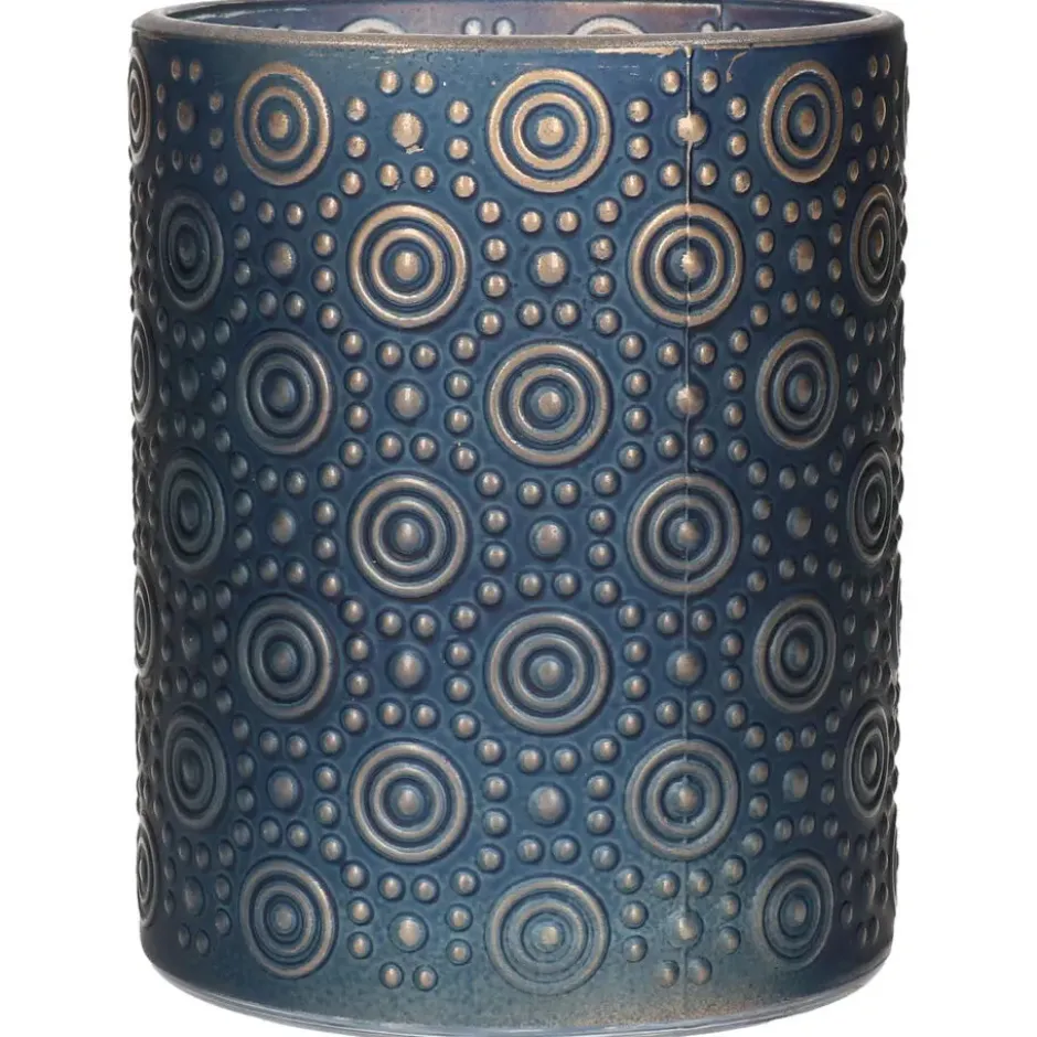 Countryfield theelichthouder/kaarsenhouder - blauw/goud - H10 cm