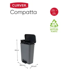 Curver Compatta Duo Prullenbak 23L+23L - Grijs/Zwart