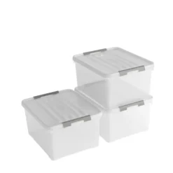 Curver Handy+ Opbergbox - 35L - 3 stuks - Transparant met deksel