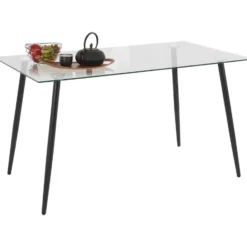 Danny - 140x80 cm 6-persoons eettafel metaal / helder glas