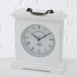 Deco by Boltze Tafelklok St James - wit - H23 cm - glas/hout